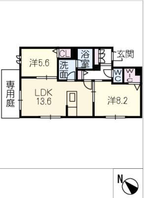 エステラス(2LDK/1階)の間取り写真