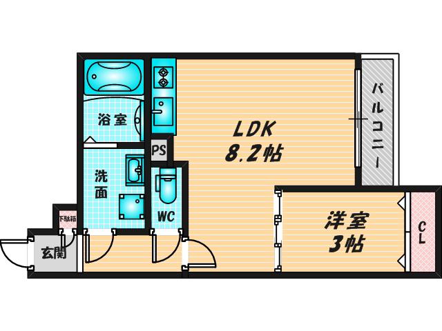 ラージヒル長瀬ウエスト(1LDK/2階)の間取り写真