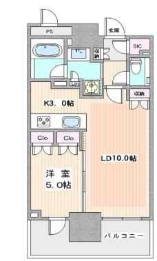 ブランズタワー豊洲(1LDK/45階)の間取り写真
