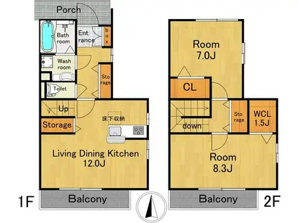 ルミエール野方(2LDK/1階)の間取り写真