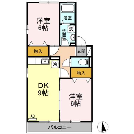 フィオーレ湘南山手C(2DK/2階)の間取り写真