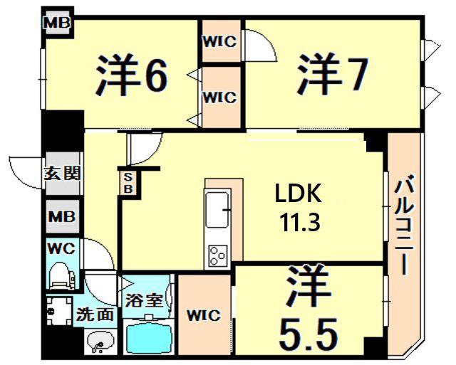 グルーブARIAトアロード(3LDK/14階)の間取り写真