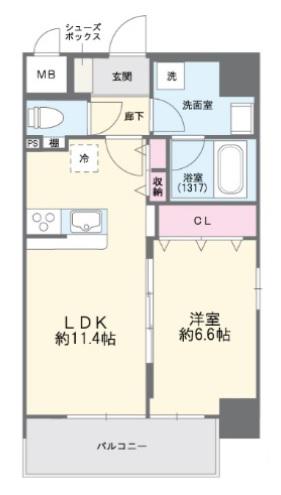 FUKU島之内(1LDK/11階)の間取り写真