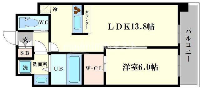 グランカーサ難波元町(1LDK/7階)の間取り写真