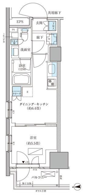 パークアクシス品川天王洲アイル(1DK/6階)の間取り写真