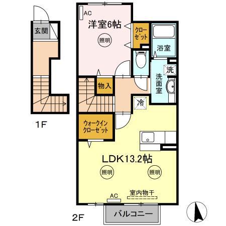 ベルジュネスK(1LDK/2階)の間取り写真