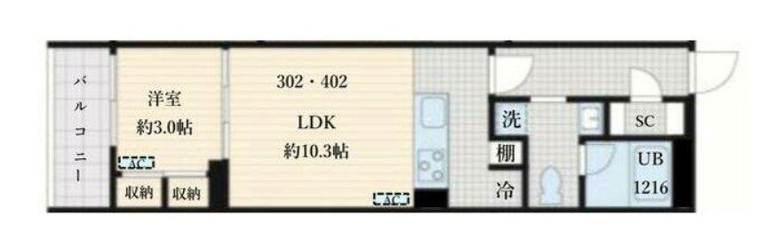 フレア島津山(1LDK/2階)の間取り写真