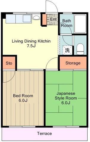 シティハイムサンライズ(2DK/1階)の間取り写真