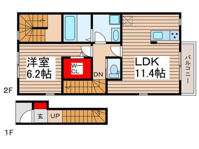 BONHEUR(1LDK/2階)の間取り写真