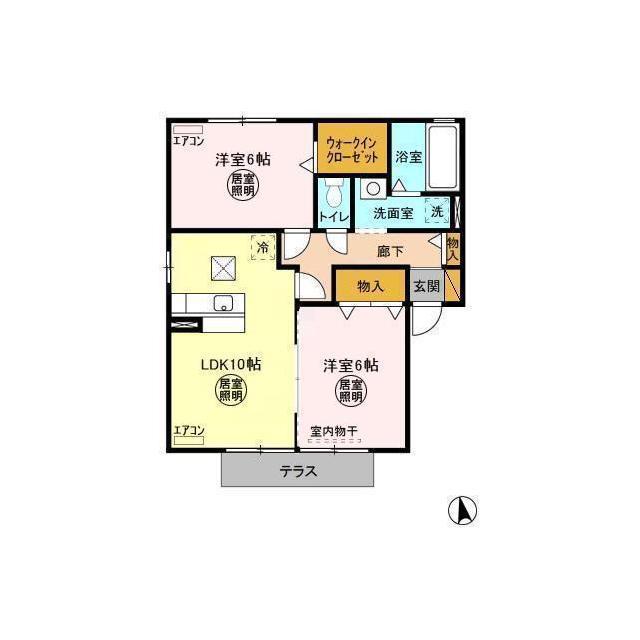 リビングタウンみどりのD(2LDK/1階)の間取り写真