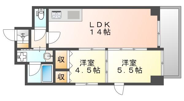 メゾンリブラOHSHITA(2LDK/3階)の間取り写真