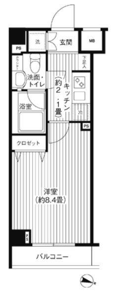 グランハイツ東中野(1K/2階)の間取り写真