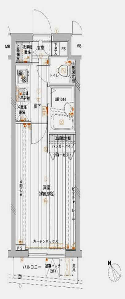 メインステージ赤塚(1K/2階)の間取り写真