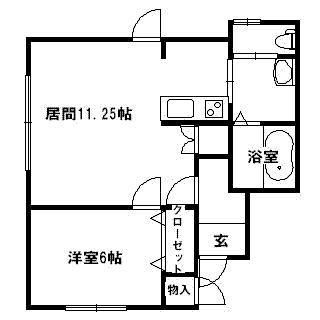 エスポワール秋月(1LDK/1階)の間取り写真