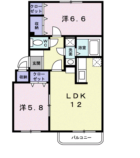 クラール山の手壱番館(2LDK/1階)の間取り写真