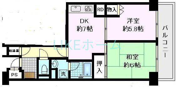 ルネ西船橋2号棟(2DK/6階)の間取り写真