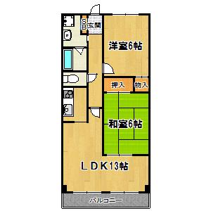 シティーコート塚本(2LDK/2階)の間取り写真