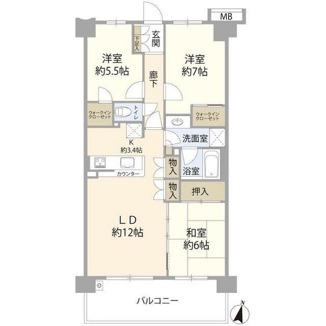 エクシオ守谷御所ケ丘(3LDK/3階)の間取り写真