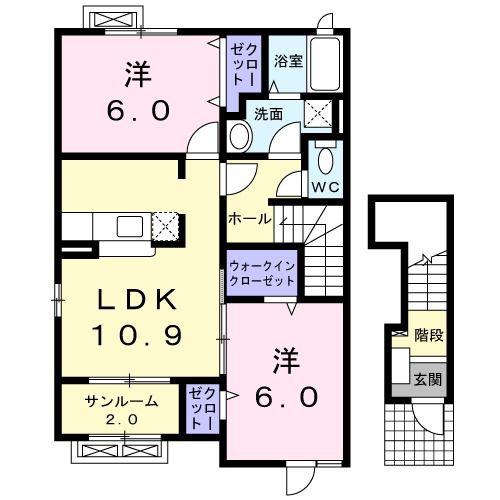 メイク・レジェンドA棟(2LDK/2階)の間取り写真