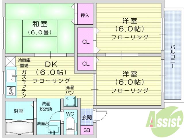 セジュール南光台Ⅱ(3DK/2階)の間取り写真