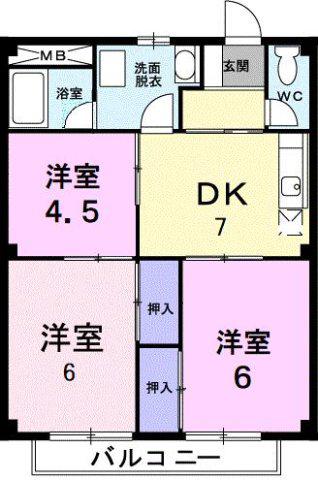 レピュートおんつか(3DK/2階)の間取り写真