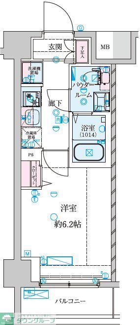 GENOVIA南鳩ヶ谷(1K/1階)の間取り写真