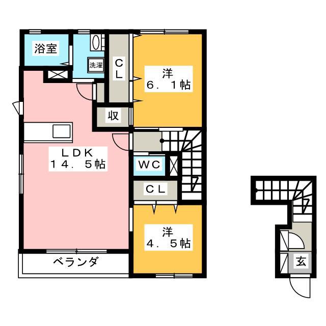 カーサ フェリーチェA(2LDK/2階)の間取り写真
