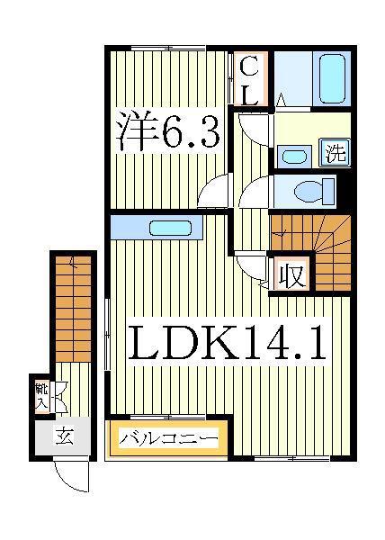 グリーンキャッスルV(1LDK/2階)の間取り写真