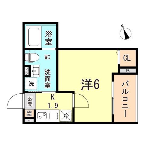 CRASTINE中在家町A(1K/1階)の間取り写真