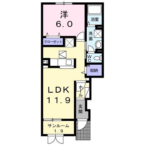 ミニョンソレイユ(1LDK/1階)の間取り写真