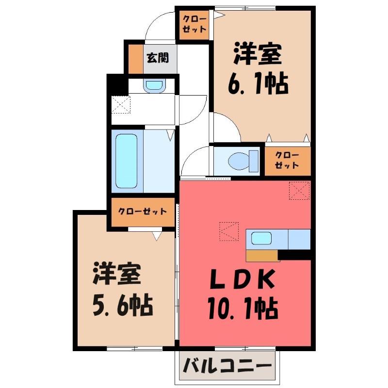 ＪＲ両毛線 駒形駅 徒歩33分 2階建 築4年(2LDK/1階)の間取り写真