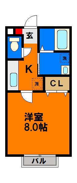 エクセル8(1K/2階)の間取り写真