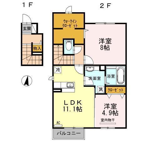 ボン・ファミーユ(2LDK/2階)の間取り写真