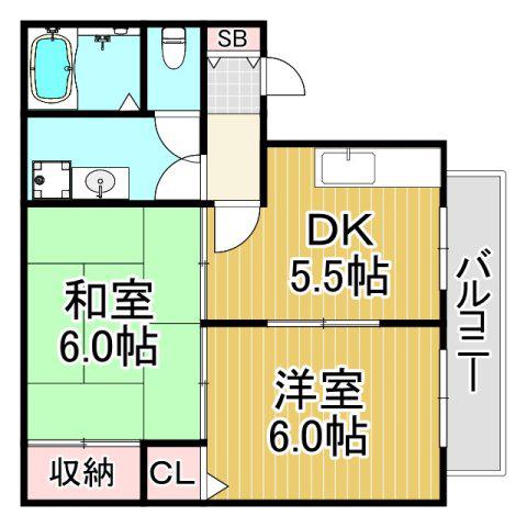 第3ハイツマツモト(2DK/2階)の間取り写真