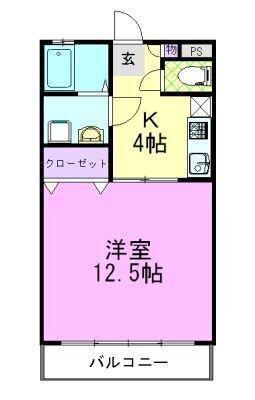 ウィングヴィラ枝野C棟(1K/2階)の間取り写真