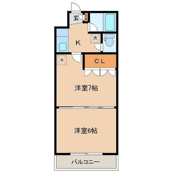 イーグルハイツ宮町(2K/2階)の間取り写真