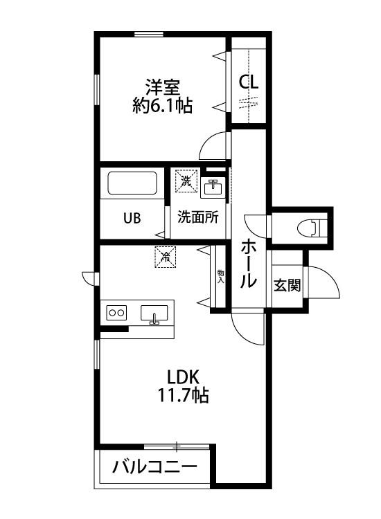 ベレーザ弁天橋(1LDK/2階)の間取り写真