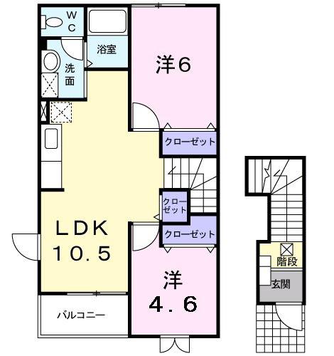 マーベラスE棟(2LDK/2階)の間取り写真