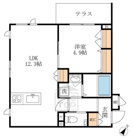 PLAGE 豊中本町(1LDK/1階)の間取り写真