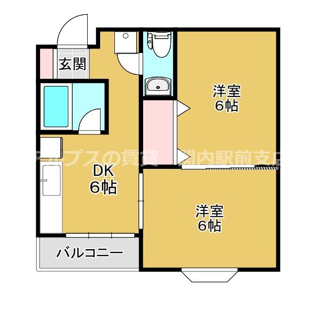 スカイヒルズ磯子(2DK/1階)の間取り写真