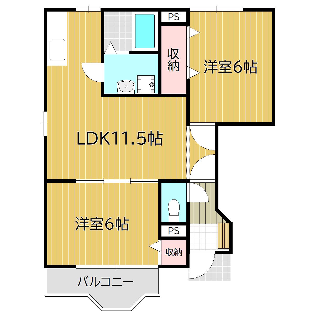 ル・クール邑久 D(2LDK/1階)の間取り写真