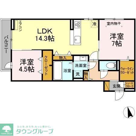 グランテージ海神A(2LDK/2階)の間取り写真
