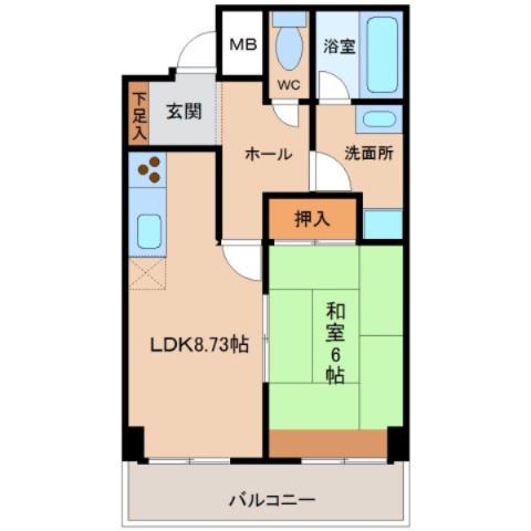 ダイアパレス雪見橋(1LDK/6階)の間取り写真