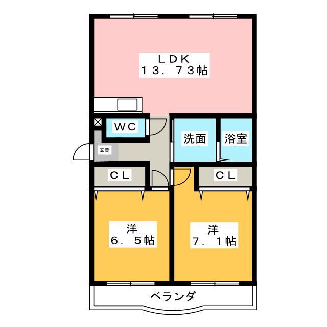 グランディーハイツ西可児(2LDK/6階)の間取り写真