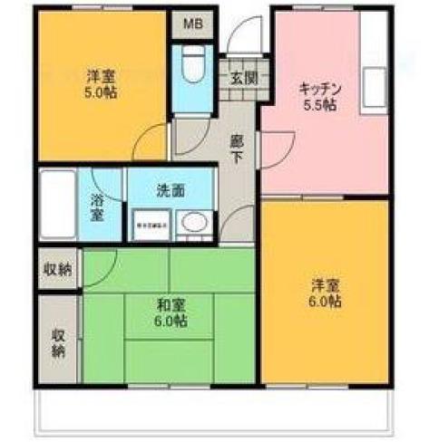 ベルメゾン上松(3K/2階)の間取り写真