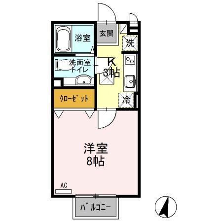 グローリアB(1K/2階)の間取り写真