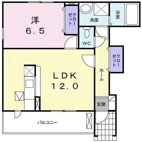 ジュネスA・B(1LDK/1階)の間取り写真