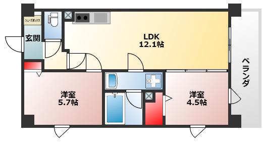 プレステージ12番館(2LDK/6階)の間取り写真
