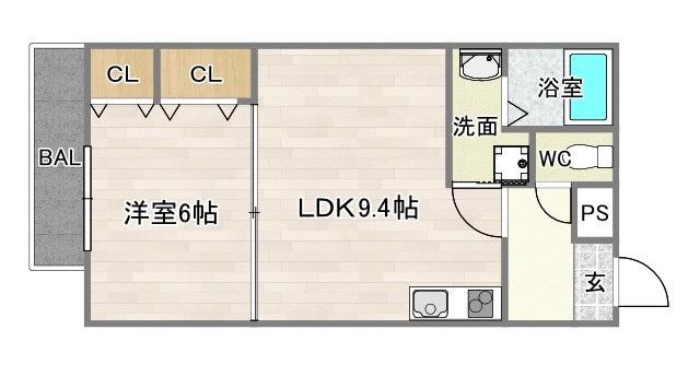 フジパレスエンII(1LDK/1階)の間取り写真