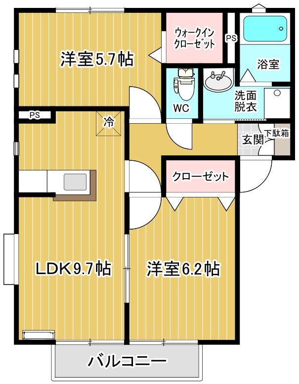 カスタリアつくば(2LDK/1階)の間取り写真